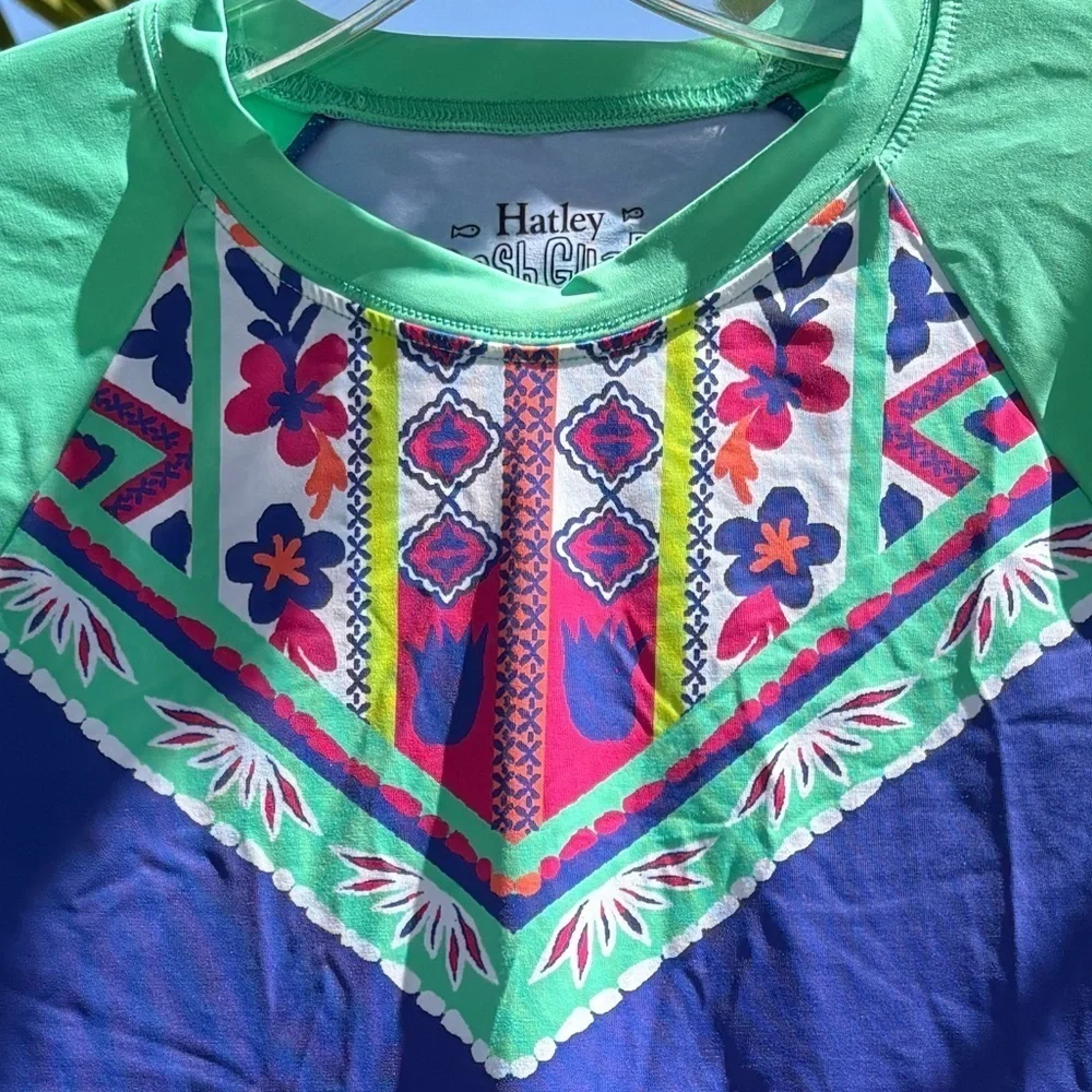 NWT Hatley Girls' Swim Long Sleeve Rash Guard Top - Kaleidoscope